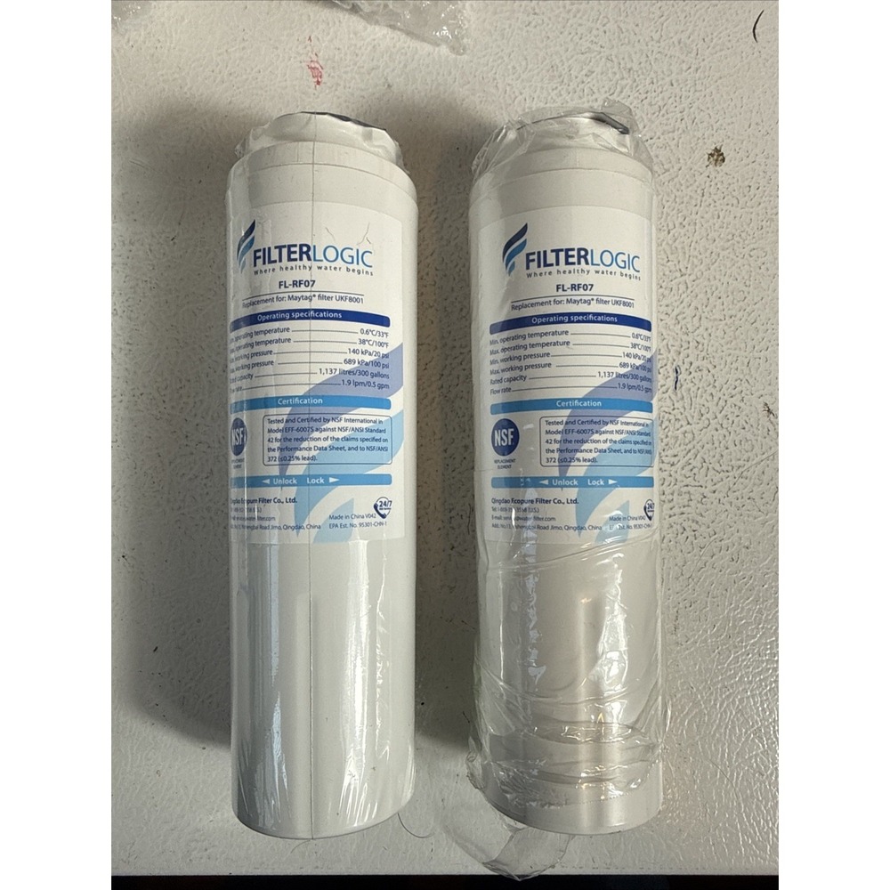 2 FilterLogic‎ FL-RF07 Refrigerator Water Filters Fits MAYTAG UKF8001. New